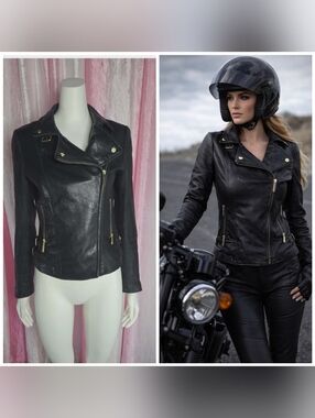 Moda International Y2K Victoria’s Secret Black Lamb Leather Moto Jacket Size XS